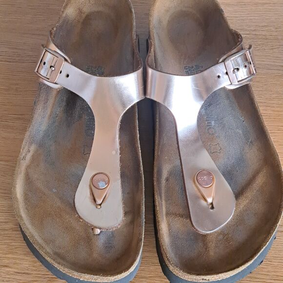 Birkenstock Papillio Gizeh Women 40 9 Silver Metallic Copper Platform Sandals - Picture 4 of 12